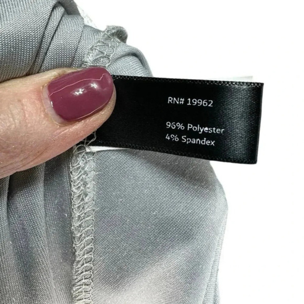 Boston Proper Top XL Silver Crushed Velvet Ruched Front Split Neck Elbow Sleeve - Picture 8 of 9